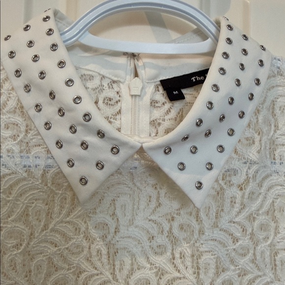 The Kooples sz M sheer lace top with collar - ivory - cotton mix - delicate edgy - Picture 3 of 8